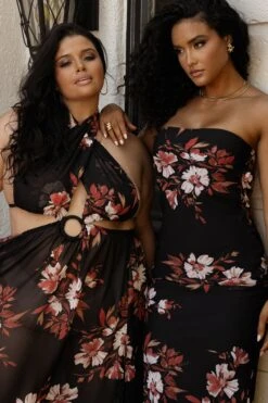 Red Floral Break Free Strapless Maxi Dress -Lady Clothing Store CHIFFON2023 44