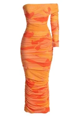 Orange Capri Ruched Dress 16 Orange Capri Ruched Dress -Lady Clothing Store DJL30470BS ORANGE
