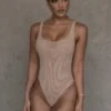 Beige Mesh Essentials Tank Bodysuit Undergarment