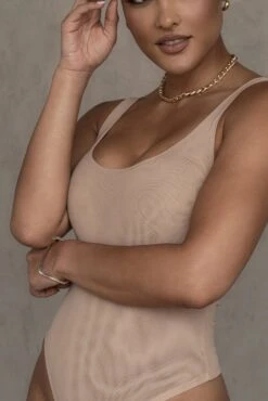 Beige Mesh Essentials Tank Bodysuit Undergarment -Lady Clothing Store ESSENTIALS3 PART2 44