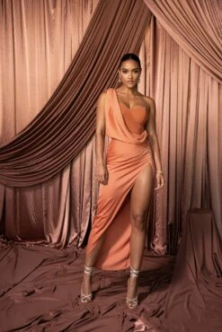 Caramel Kristiana Slit Dress -Lady Clothing Store HOLIDAY2022 PART1 2