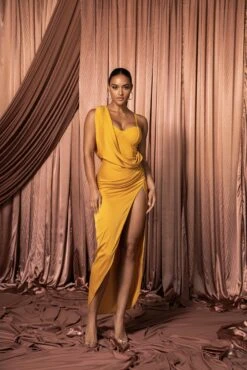 Yellow Kristiana Slit Dress -Lady Clothing Store HOLIDAY2022 PART1 53