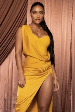 Yellow Kristiana Slit Dress -Lady Clothing Store HOLIDAY2022 PART1 61