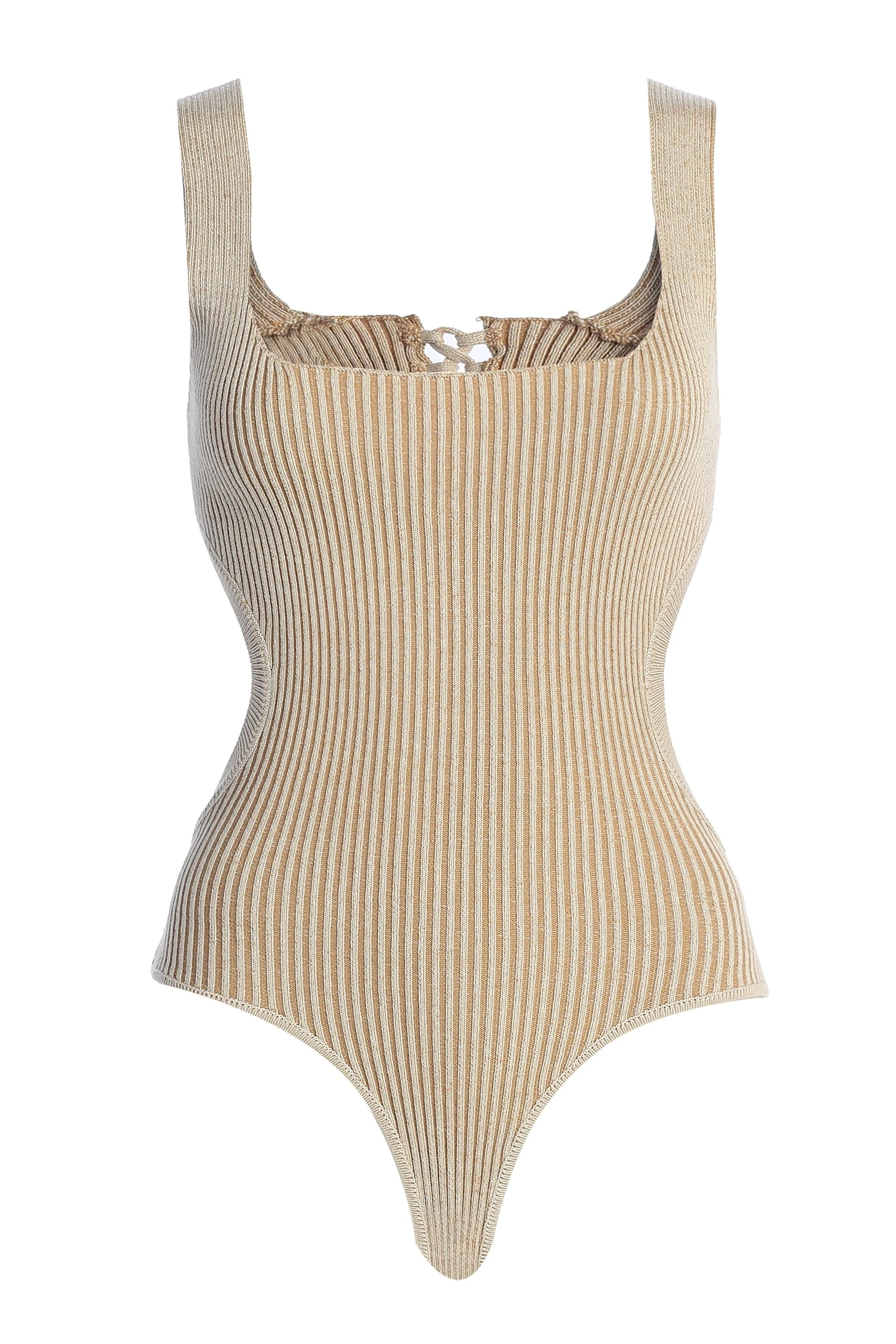 Taupe/White Deana Ribbed Bodysuit 5 Taupe/White Deana Ribbed Bodysuit - Image 3