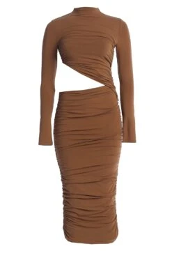 Pecan Clear Skies Mock Neck Dress -Lady Clothing Store IMG 3663copy