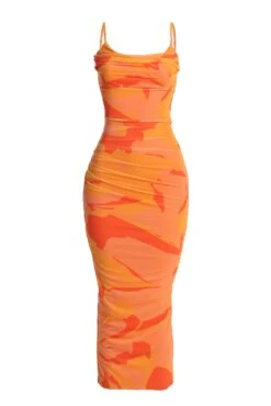 Orange Naylene Ruched Dress -Lady Clothing Store IMG 7654copy