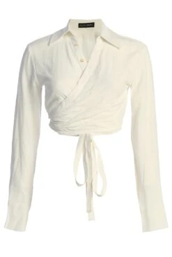 White Drift Away Linen Wrap Top -Lady Clothing Store IMG 9472copy