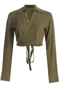 Olive Drift Away Linen Wrap Top -Lady Clothing Store IMG 9478copy