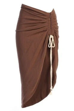 Chocolate Spring Ruched Linen Skirt -Lady Clothing Store IMG 9507