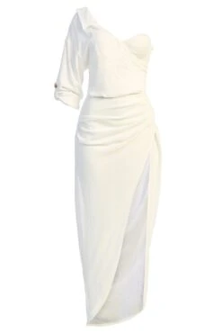 White Evita Linen Draped Dress 30 White Evita Linen Draped Dress -Lady Clothing Store IMG 9662