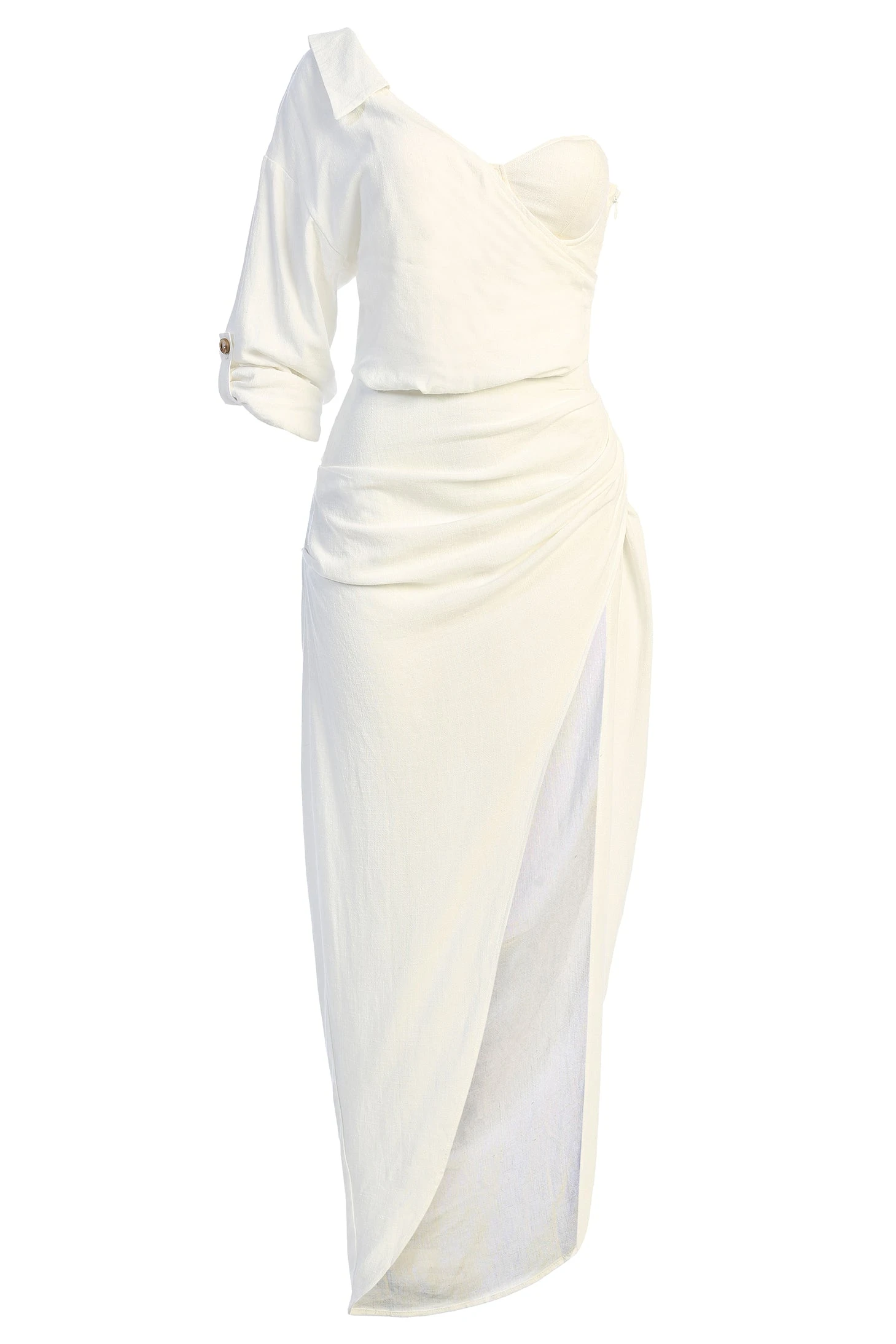 White Evita Linen Draped Dress 11 White Evita Linen Draped Dress - Image 9