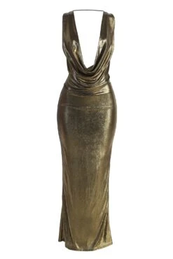 Gold Highlights Cowl Neck Maxi Dress -Lady Clothing Store IMG 9800copy