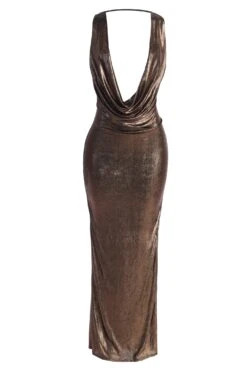 Rose Gold Highlights Cowl Neck Maxi Dress -Lady Clothing Store IMG 9802copy