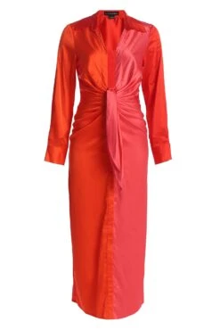 Pink Color Block Satin Midi Dress -Lady Clothing Store IMG 9841copy