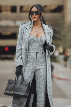 Lt. Grey Savannah Belted Tweed Coat -Lady Clothing Store ITSALIFESTYLE2022 11