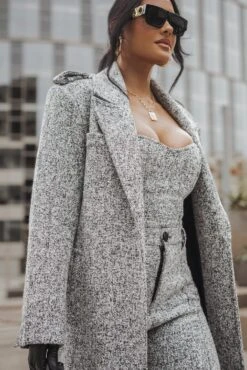 Lt. Grey Savannah Belted Tweed Coat -Lady Clothing Store ITSALIFESTYLE2022 16