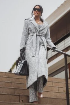Lt. Grey Savannah Belted Tweed Coat -Lady Clothing Store ITSALIFESTYLE2022 20