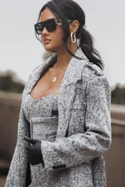 Lt. Grey Savannah Belted Tweed Coat -Lady Clothing Store ITSALIFESTYLE2022 30