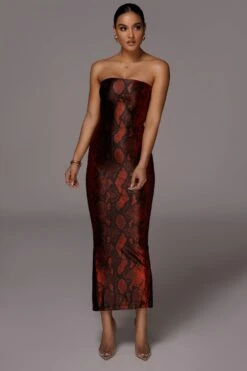 Red Bianca Snakeskin Slit Dress -Lady Clothing Store JLUXLABEL PRODUCT MAR172020 1681