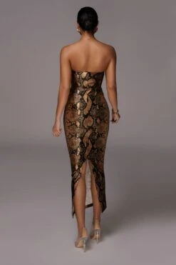 Gold Bianca Snakeskin Slit Dress -Lady Clothing Store JLUXLABEL PRODUCT MAR172020 1714
