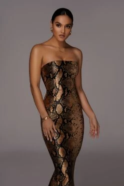 Gold Bianca Snakeskin Slit Dress -Lady Clothing Store JLUXLABEL PRODUCT MAR172020 1717