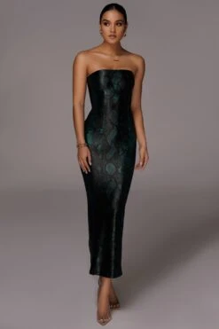 Green Bianca Snakeskin Slit Dress -Lady Clothing Store JLUXLABEL PRODUCT MAR172020 1764