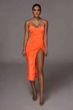 Orange Aldis Satin Slit Dress -Lady Clothing Store JLUXLABEL PRODUCT MAR172020 717