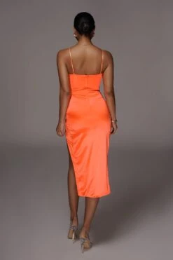 Orange Aldis Satin Slit Dress -Lady Clothing Store JLUXLABEL PRODUCT MAR172020 719