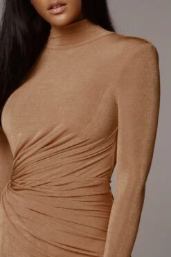 Tan Kara Mock Neck Dress -Lady Clothing Store JLUXLABEL0084beige