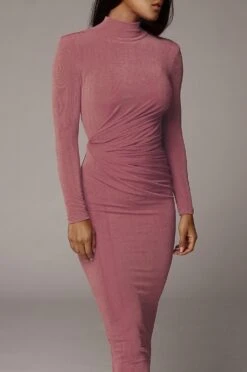 Mauve Kara Mock Neck Dress -Lady Clothing Store JLUXLABEL0094pink