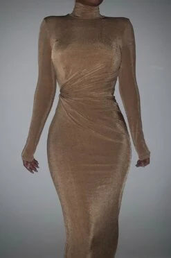 Tan Kara Mock Neck Dress -Lady Clothing Store JLUXLABELNOV 25