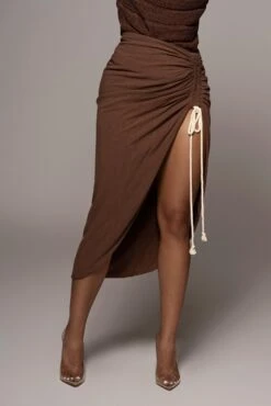 Chocolate Spring Ruched Linen Skirt -Lady Clothing Store JULY8LINEN 83