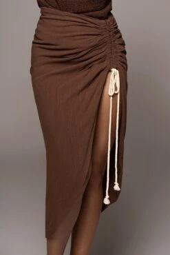 Chocolate Spring Ruched Linen Skirt -Lady Clothing Store JULY8LINEN 84