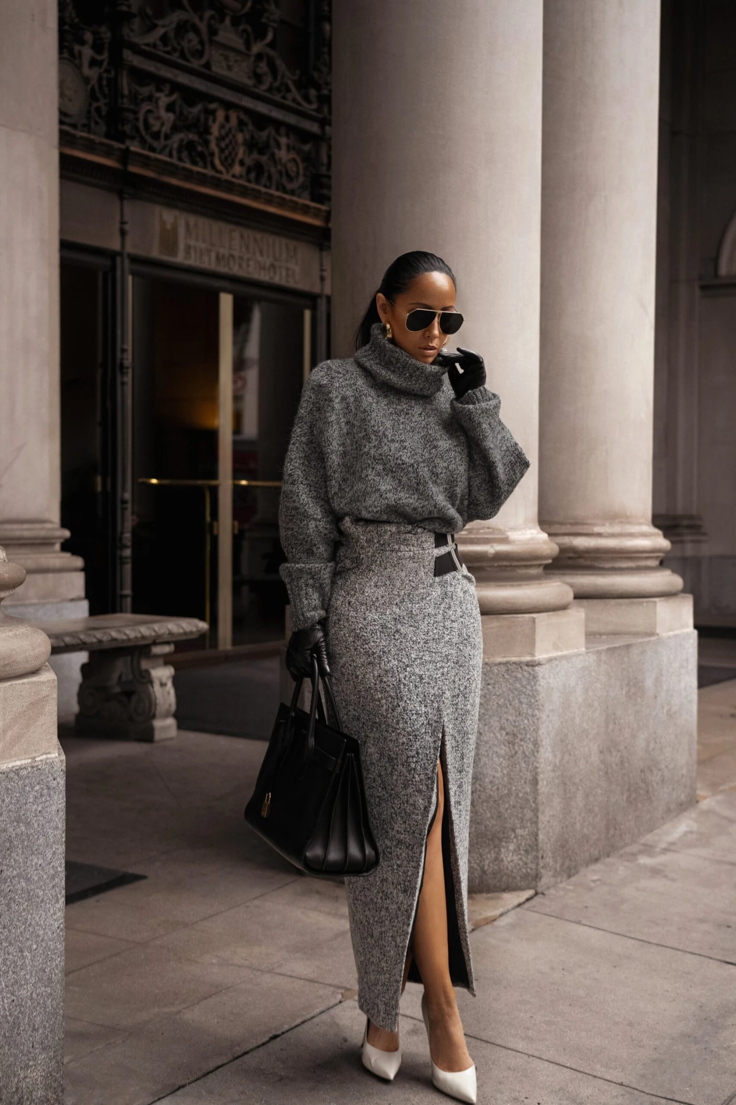 Lt. Grey Gisele Tweed Slit Skirt 3 Lt. Grey Gisele Tweed Slit Skirt