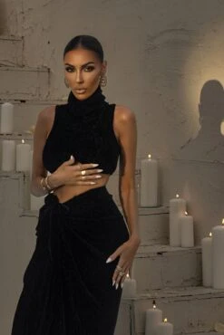 Black Chosen One Velvet Skirt Set -Lady Clothing Store LOVEISHERNAME 118