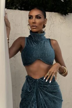 Teal Chosen One Velvet Skirt Set -Lady Clothing Store LOVEISHERNAME 71