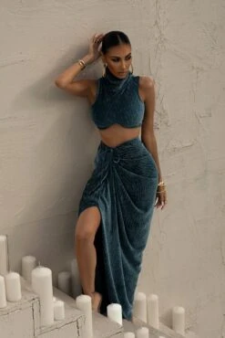 Teal Chosen One Velvet Skirt Set -Lady Clothing Store LOVEISHERNAME 72