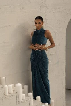 Teal Chosen One Velvet Skirt Set -Lady Clothing Store LOVEISHERNAME 74