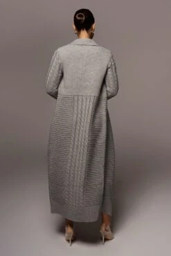 Grey Evana Cable Knit Cardigan -Lady Clothing Store OCT28 59