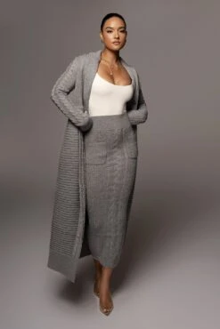 Grey Evana Cable Knit Cardigan -Lady Clothing Store OCT28 61 d088d9fe 9544 4e32 bb9b 43d6f8aa879e