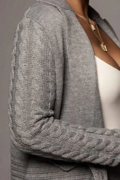 Grey Evana Cable Knit Cardigan -Lady Clothing Store OCT28 63 2