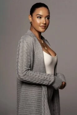 Grey Evana Cable Knit Cardigan -Lady Clothing Store OCT28 63