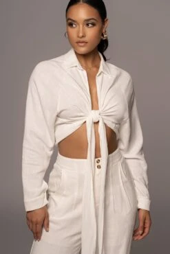 Ivory Soho Front Tied Woven Top -Lady Clothing Store PRODUCT APR152022 187