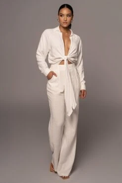 Ivory Soho Front Tied Woven Top -Lady Clothing Store PRODUCT APR152022 192