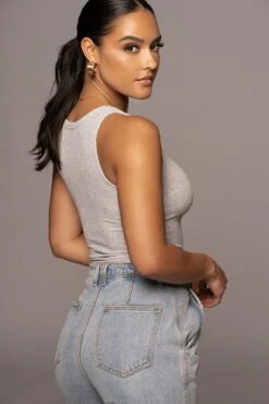 Grey Buttoned Ribbed Tank -Lady Clothing Store PRODUCT APR152022 239