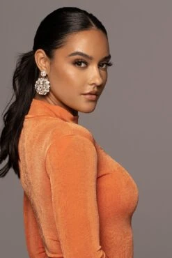 Orange Audette Turtleneck Dress -Lady Clothing Store PRODUCT APR152022 263