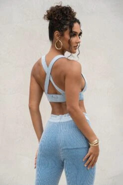 Denim/White Jodie Ribbed Top -Lady Clothing Store PRODUCT AUG222022 KNITS 28 0be3c306 2b9b 4af3 9d99 f2f7a2fef18c