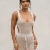 Taupe/White Deana Ribbed Bodysuit -Lady Clothing Store PRODUCT AUG222022 KNITS 38