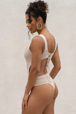 Taupe/White Deana Ribbed Bodysuit 27 Taupe/White Deana Ribbed Bodysuit -Lady Clothing Store PRODUCT AUG222022 KNITS 46