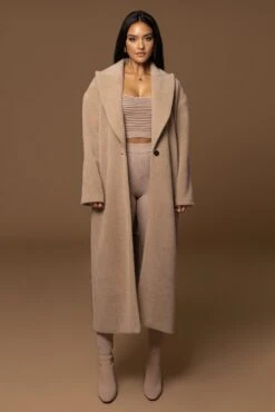 Sand Chelsie Longline Coat -Lady Clothing Store PRODUCT DEC122022 WINTER 154